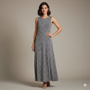 Vince Camuto Women's Size Medium Black White Floral Print Sleeveless Maxi Dress